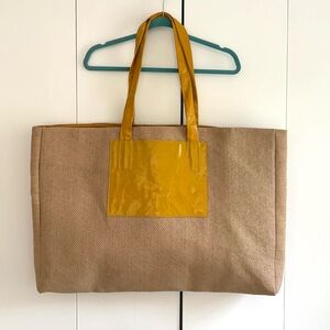 Vintage Arto New York Leather Products Yellow and Tan Tote Bag